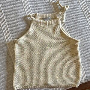 Crochet-Style Cream Knit Halter Tank Top